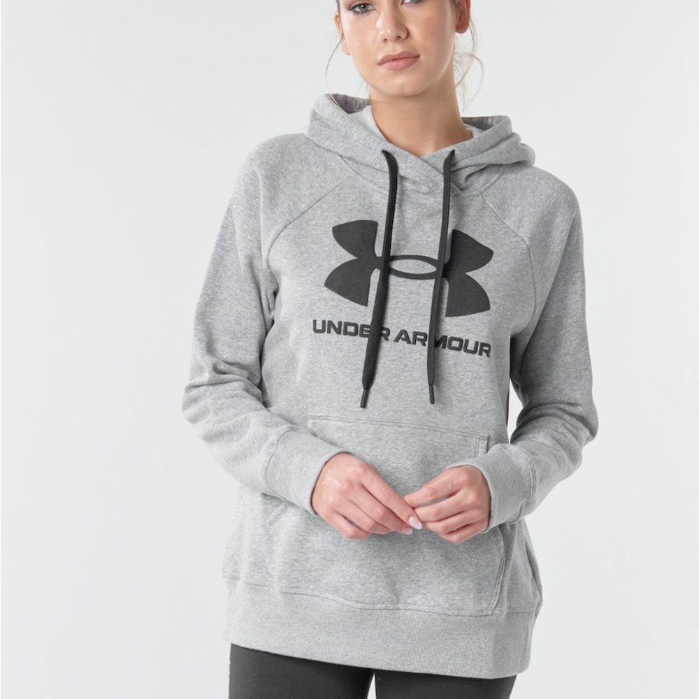 NWT Under Armour Women's Rival Fleece Logo Hoodie Light Gray